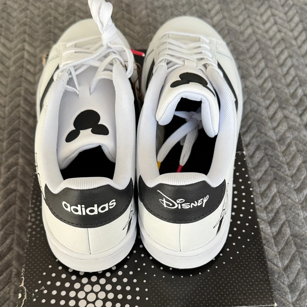 Adidas Woman’s or Men's White and Black Mickey Mouse 
Woman’s 10
Men’s 8.5 - Picture 3 of 6